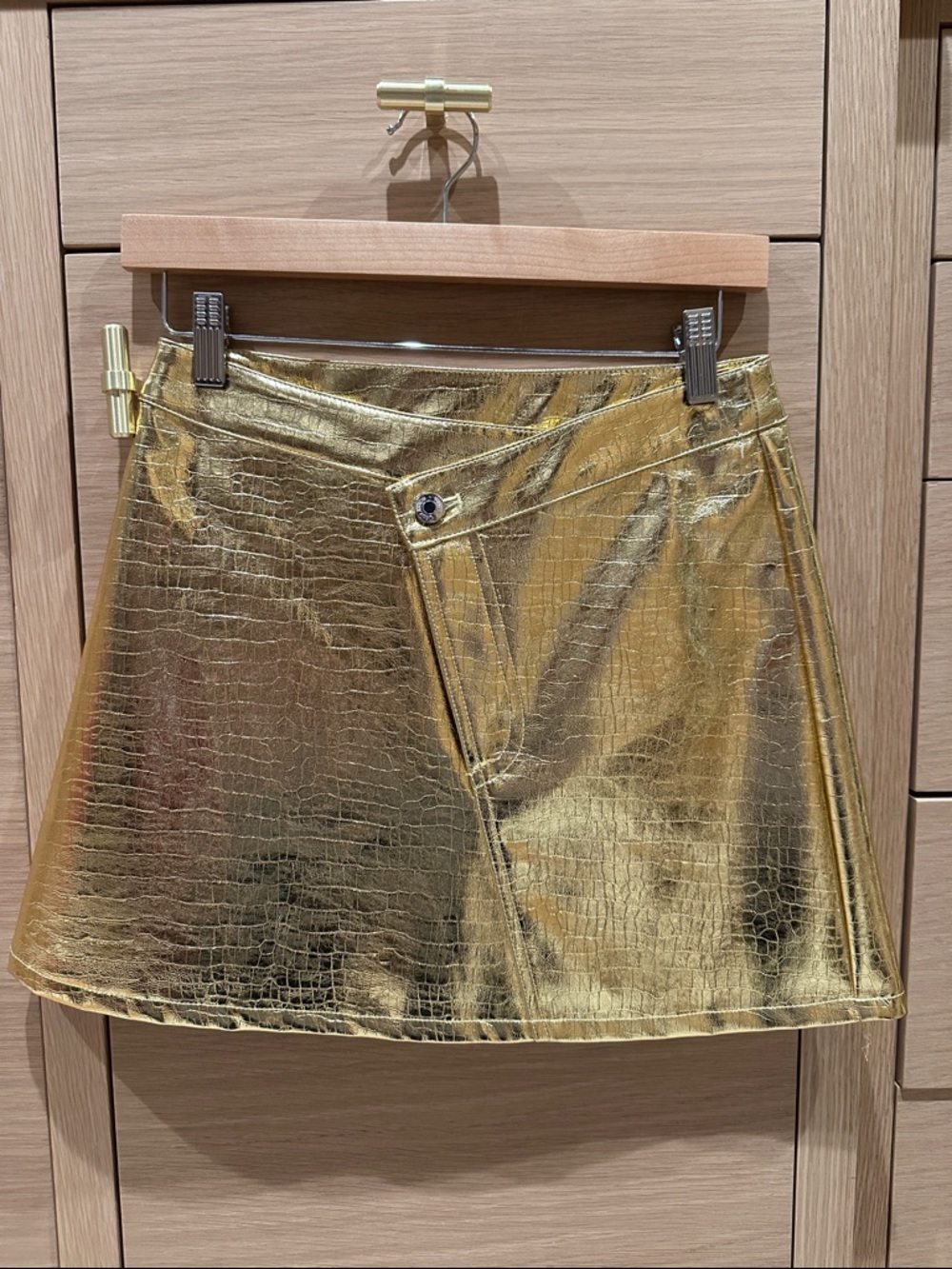Ronny Kobo Collection Metallic Gold Faux-Croc Mini Skirt